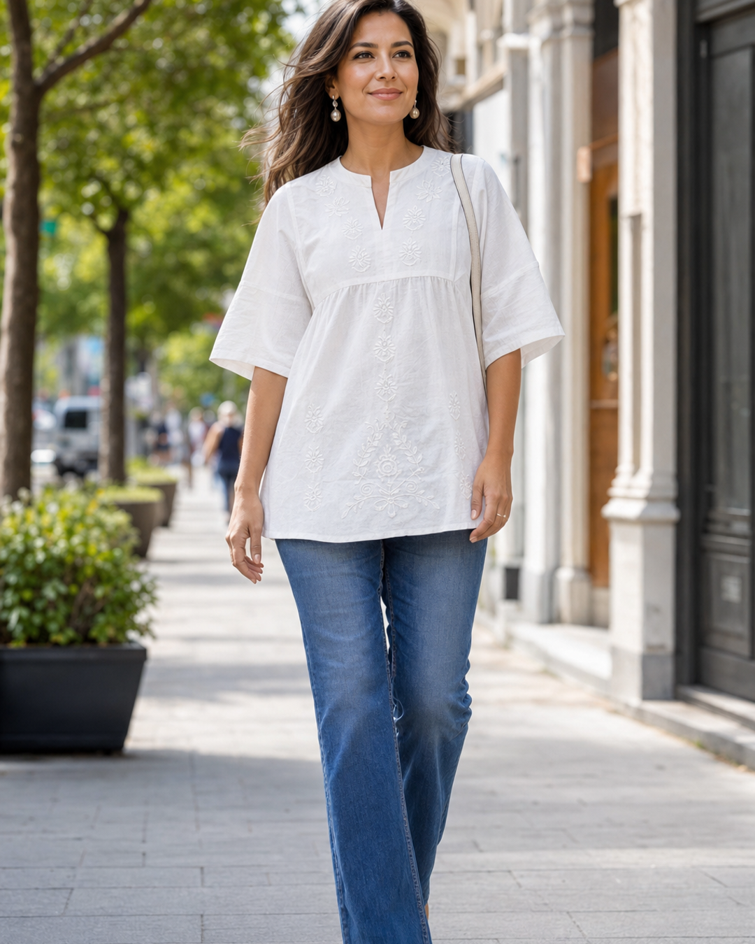 BAI LI BLUSA WHITE 3/4 Bordada Blanca