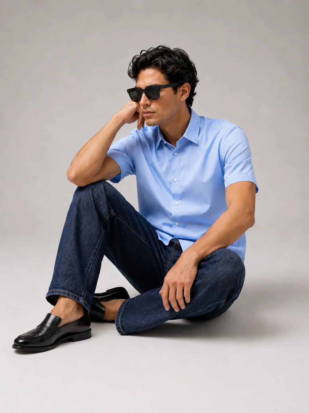 Camisa FURY | AZUL CELESTE | Slim Fit Manga Corta Caballero
