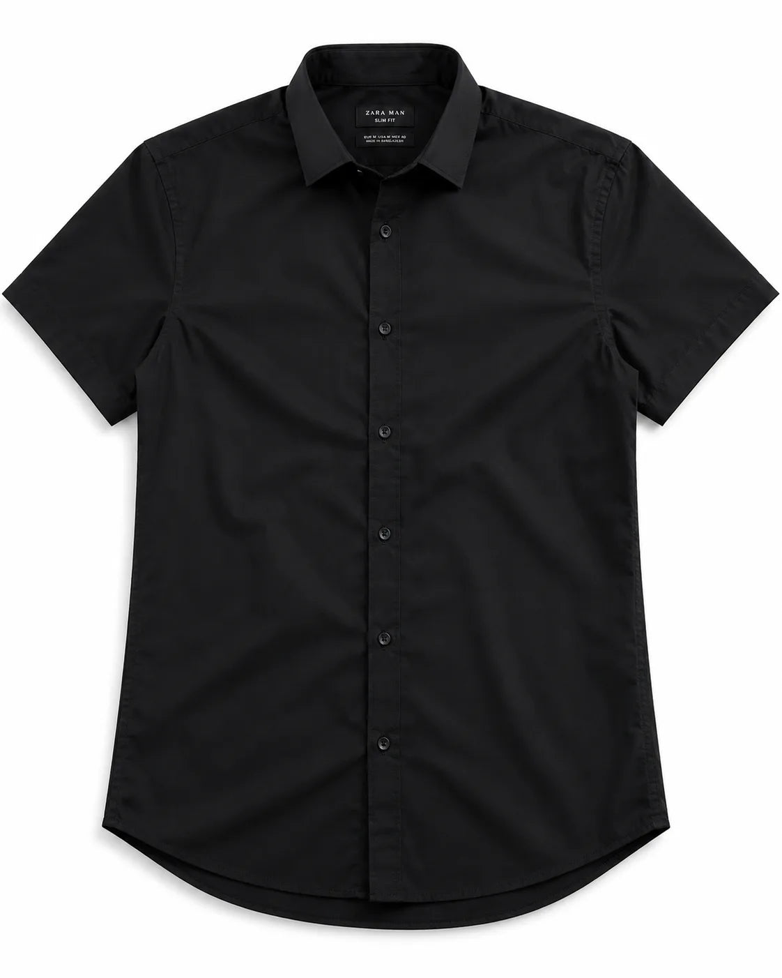 Camisa de manga corta juvenil FITTERS ORIGINALS en negro, ajuste slim fit sin bolsillos, vista frontal para niños.