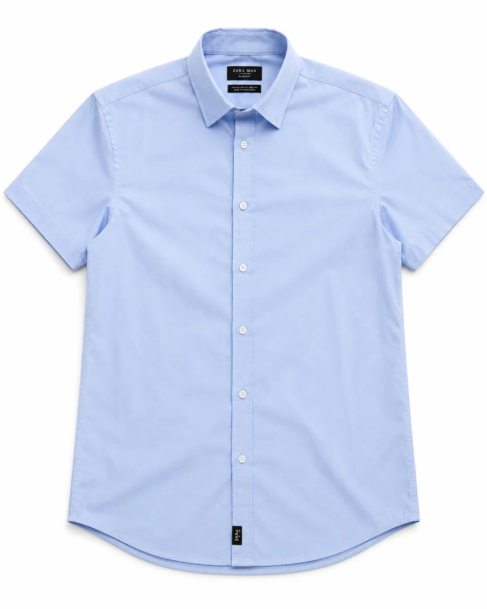 Camisa FURY de FITTERS ORIGINALS, azul celeste, manga corta, estilo slim fit, vista frontal en imagen.
