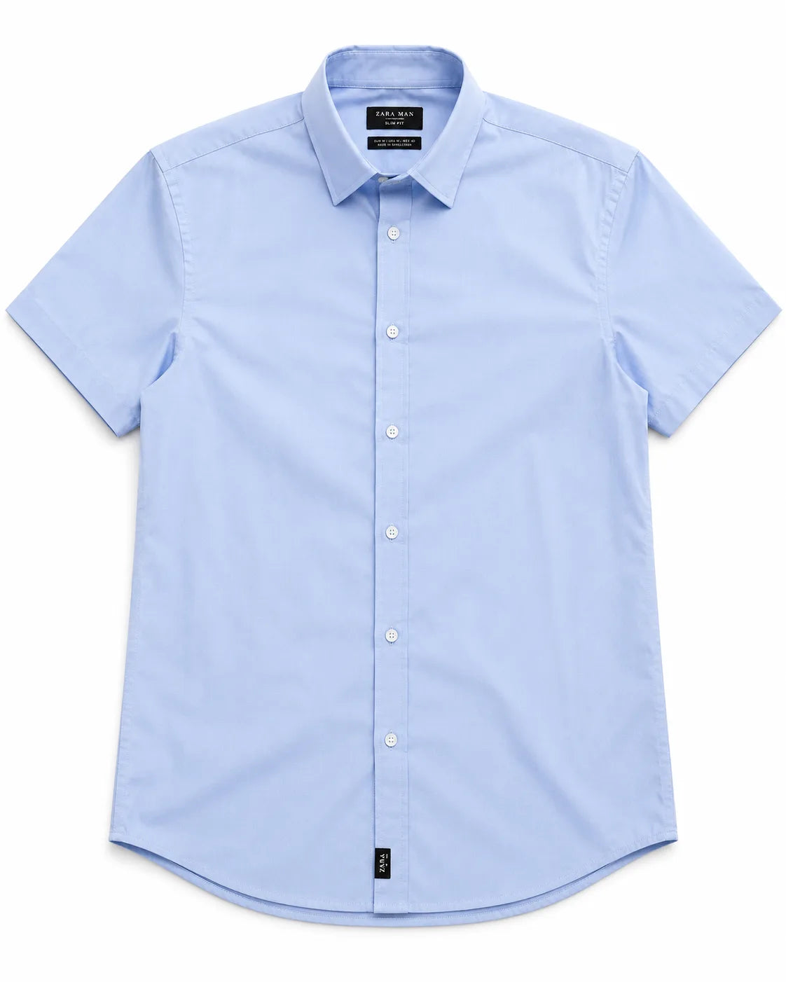 Camisa FURY de FITTERS ORIGINALS, azul celeste, manga corta, estilo slim fit, vista frontal en imagen.