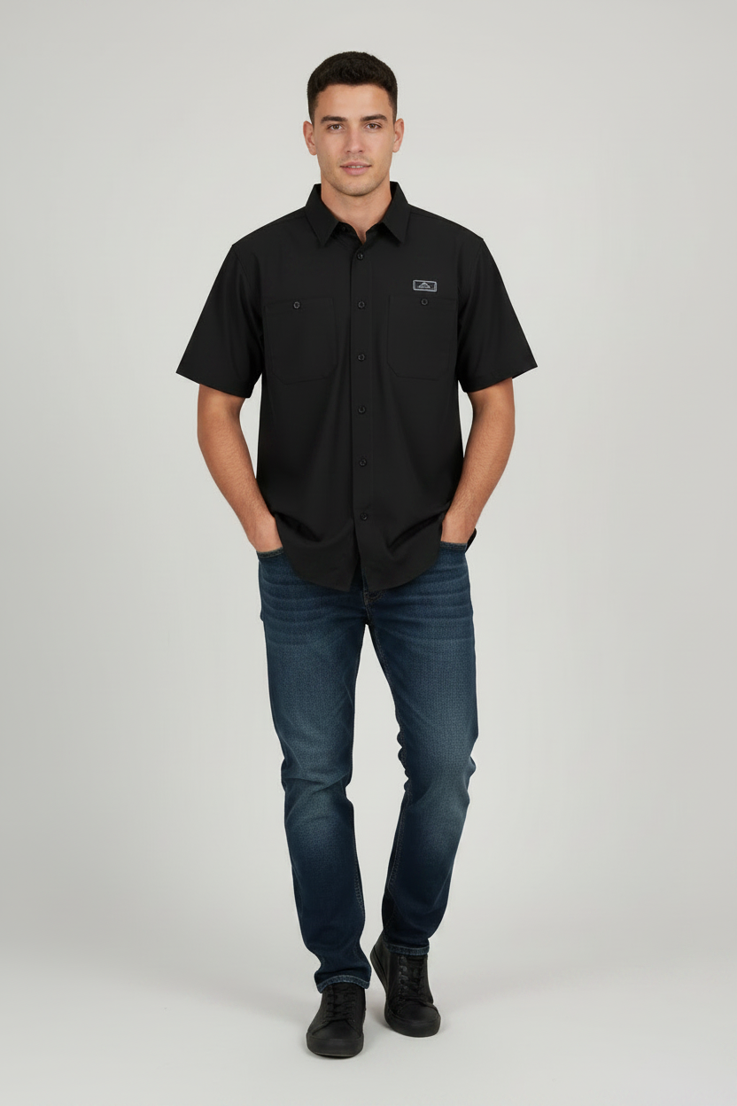 Camisa CHALLENGE CORE Caballero | NEGRO | Outdoor Relax Fit Caballero