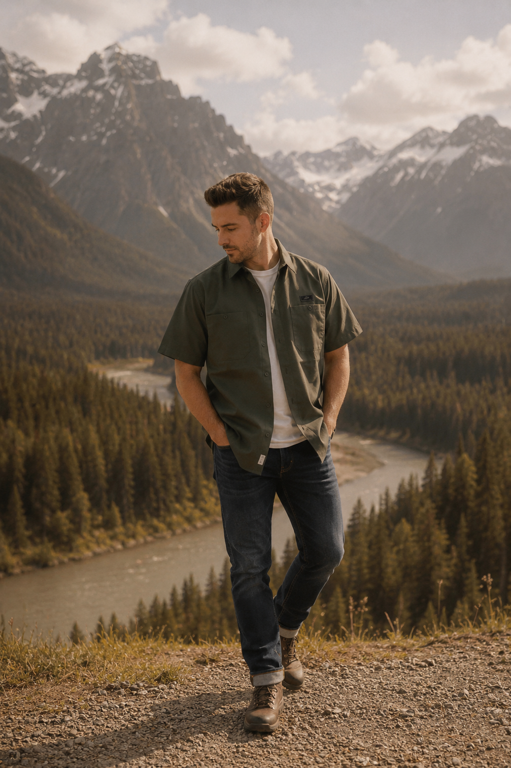 CHALLENGE CORE Men's Shirt | MILITARY | Outdoor Relax Fit Men