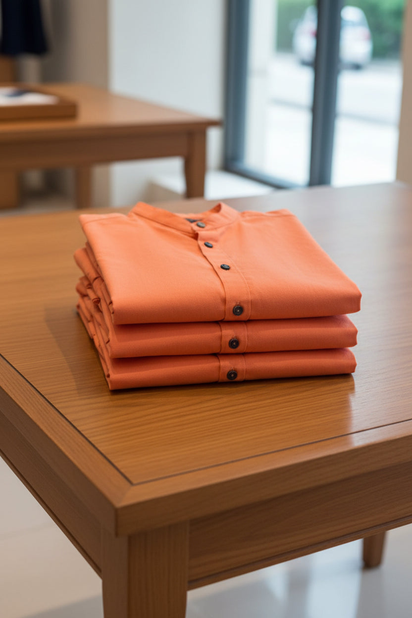 Camisa London Coral Manga Corta Cuello Mao Relaxed Fit Sin Bolsas