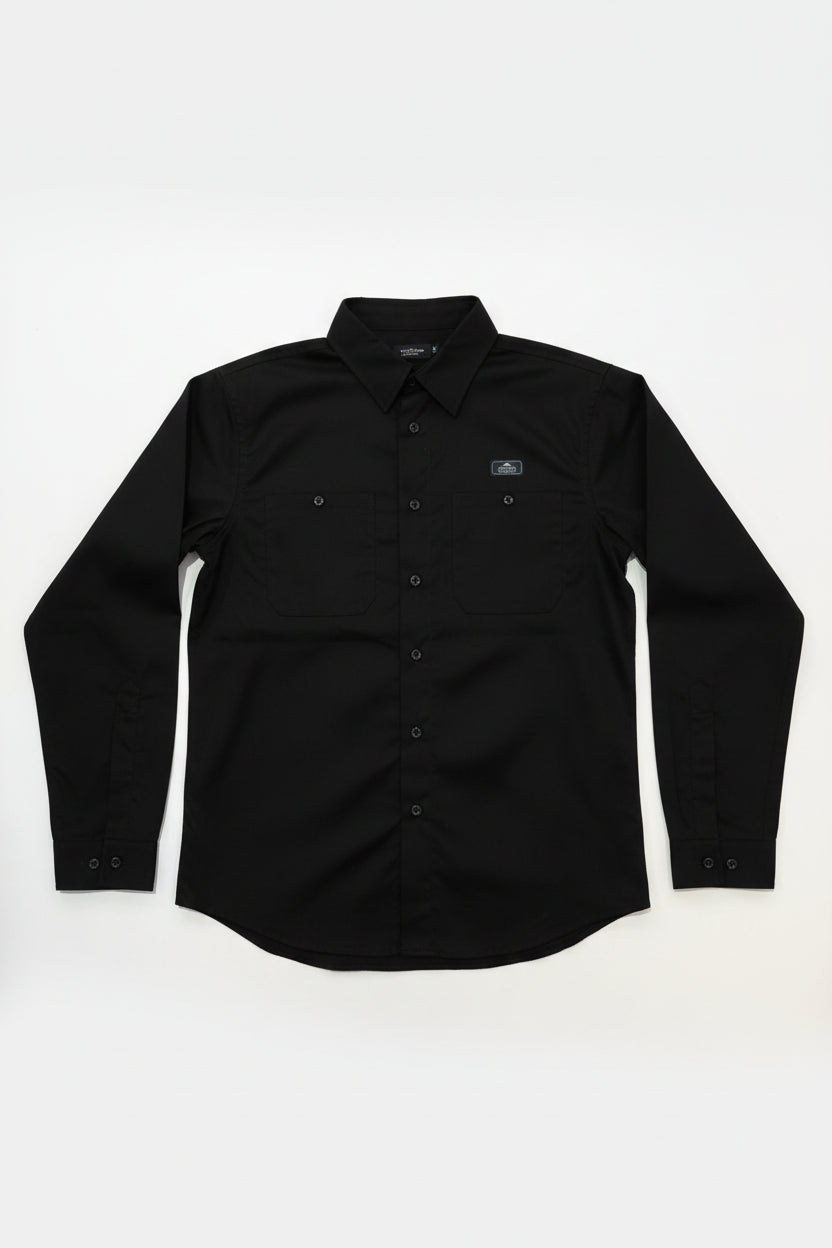 camisa negr amanga larga tela outdoors frente