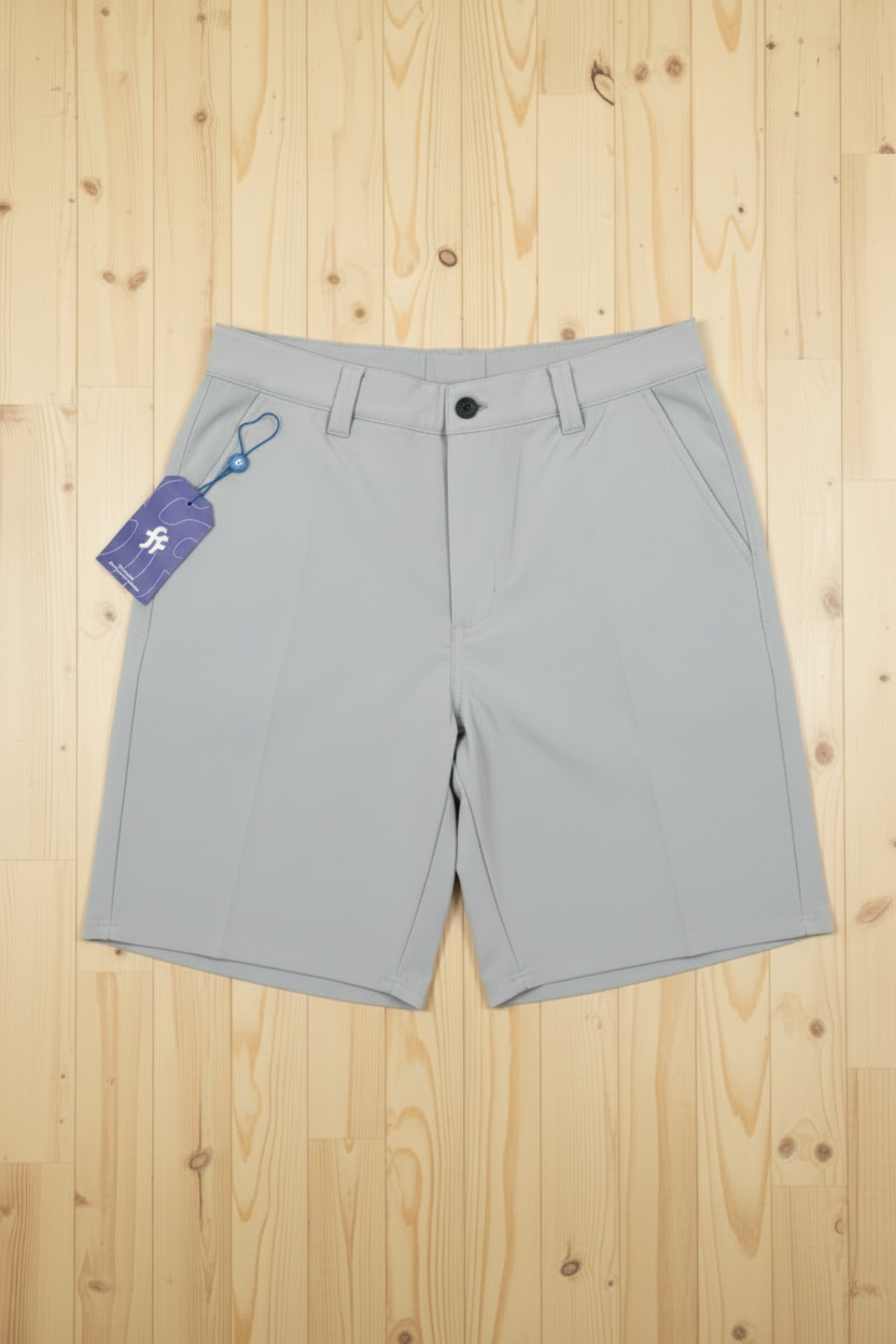 Pantalones cortos híbridos gris con tela stretch 4 vías de Challenge Yourself, ideales para ejercicio y comodidad.