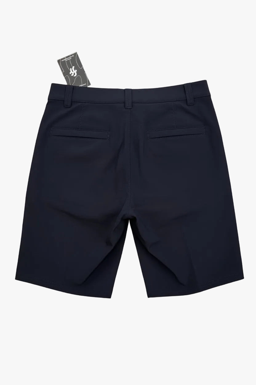 Short híbrido negro Challenge Yourself PAWS 4-Way Stretch de Fitters Originals, vista frontal, tela elástica y ajustada.