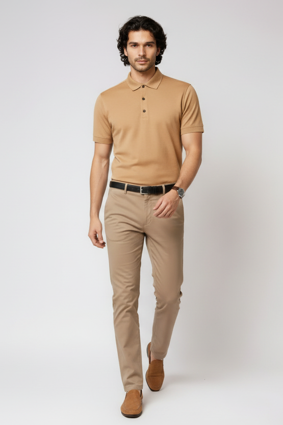 Camisa Slim Fit KANDIA de FITTERS ORIGINALS en color capuccino, manga corta con botones y ajuste ajustado.