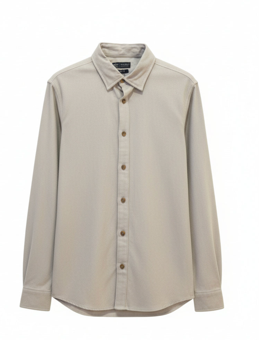Camisa de manga larga slim fit para hombre en color taupe, marca FITTERS ORIGINALS, sobrecamisa ligera y moderna.