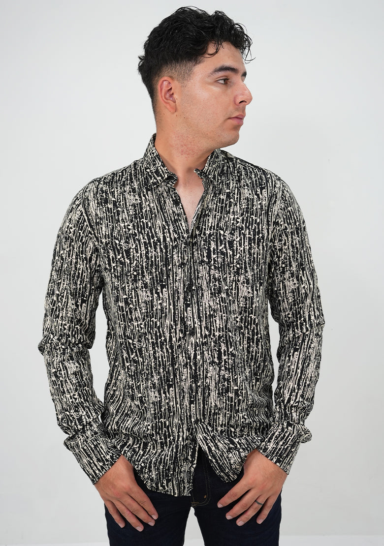 Camisa de manga larga slim fit de Fitters Originals, en color blanco con estampado Bengal, para un estilo relajado y moderno.