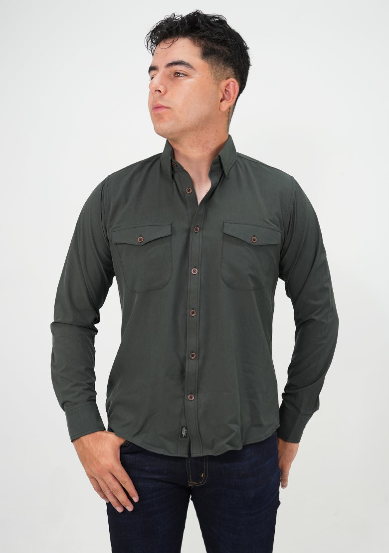 Camisa manga larga slim fit Fitters Originals en color gris oxford, estilo elegante y ajustado para hombre.