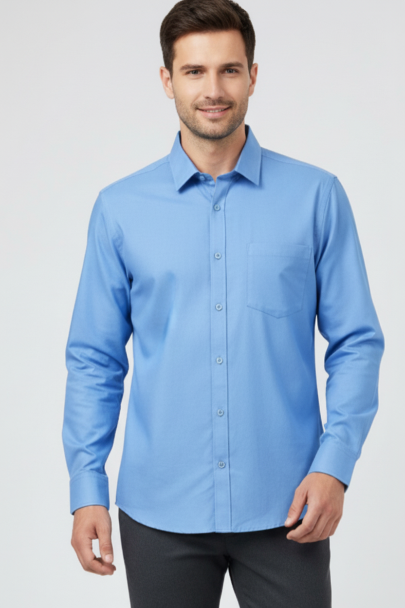 Camisa de manga larga slim fit de FITTERS ORIGINALS, estilo Africa, en color oscuro, con cuello y botones visibles.