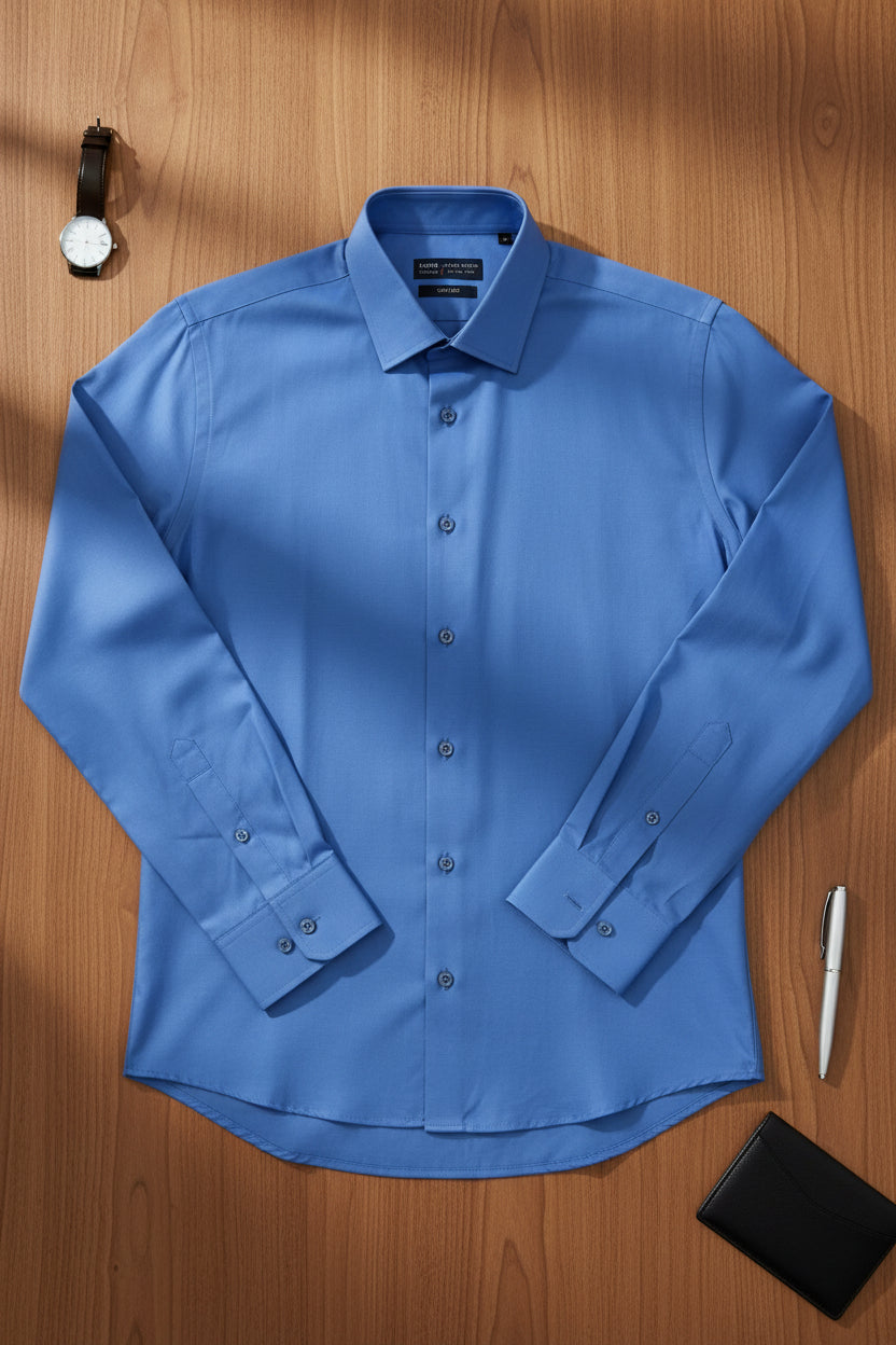 Camisa de manga larga slim fit FITTERS ORIGINALS en color índigo, con cuello y botones visibles en la imagen.