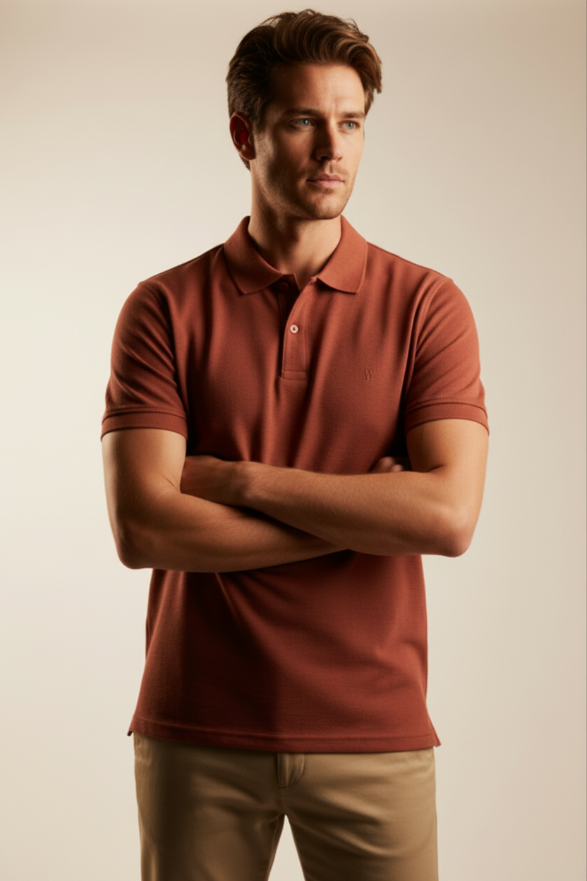 Polo Fitters Originals Panthera Jaquard ladrillo, textura y corte slim fit, para un estilo elegante y cómodo.