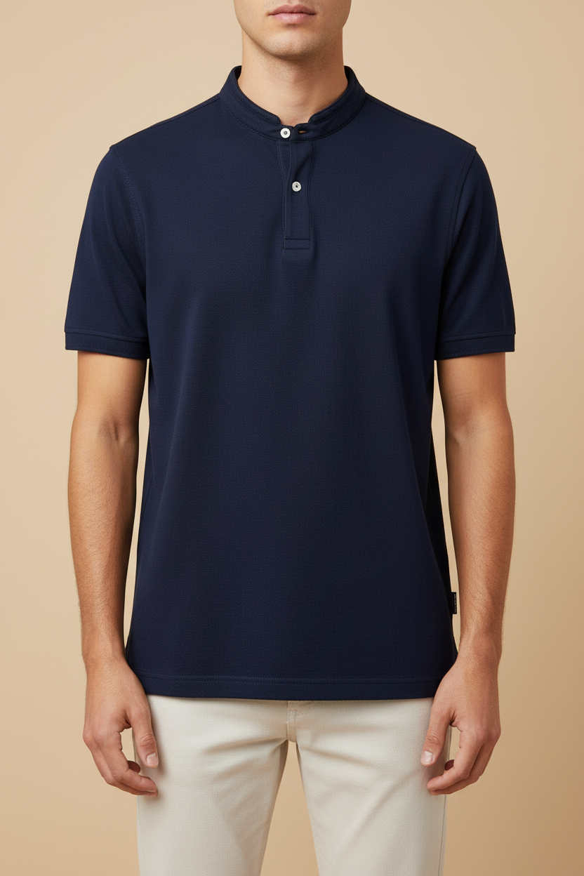Polo mao pique marino de la marca Fitters Originals, camiseta clásica de cuello mao y tejido de punto en color marino.