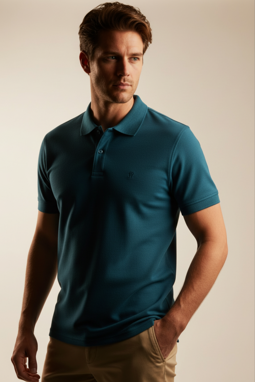 Polo Fitters Originals Panthera Jaquard en color petróleo, ajuste slim fit y textura con diseño texturizado.