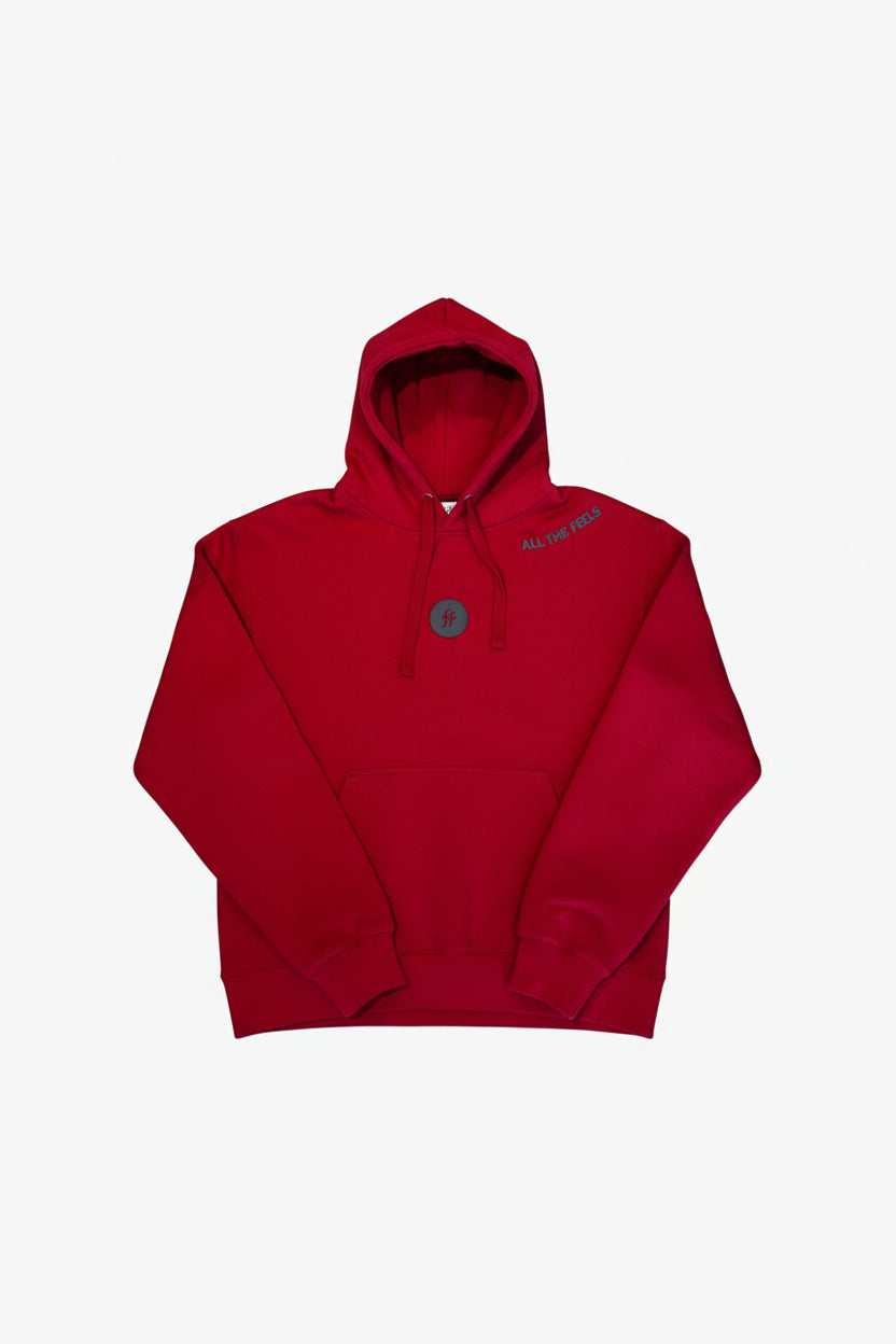 Sudadera roja Fitters Originals Fills, de manga larga y diseño cómodo, vista frontal con logo en el pecho.