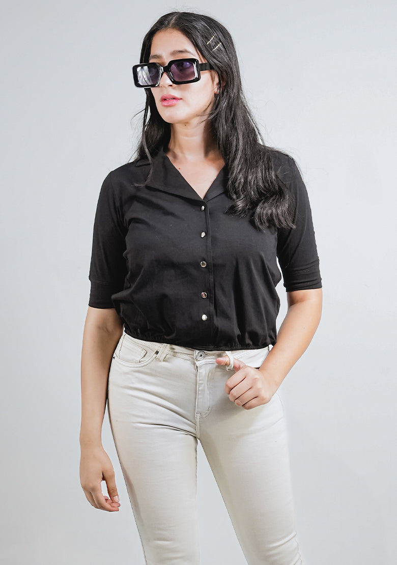 Camisa para dama Instyle F. York MM2123B en color negro con diseño elegante y cuello clásico.