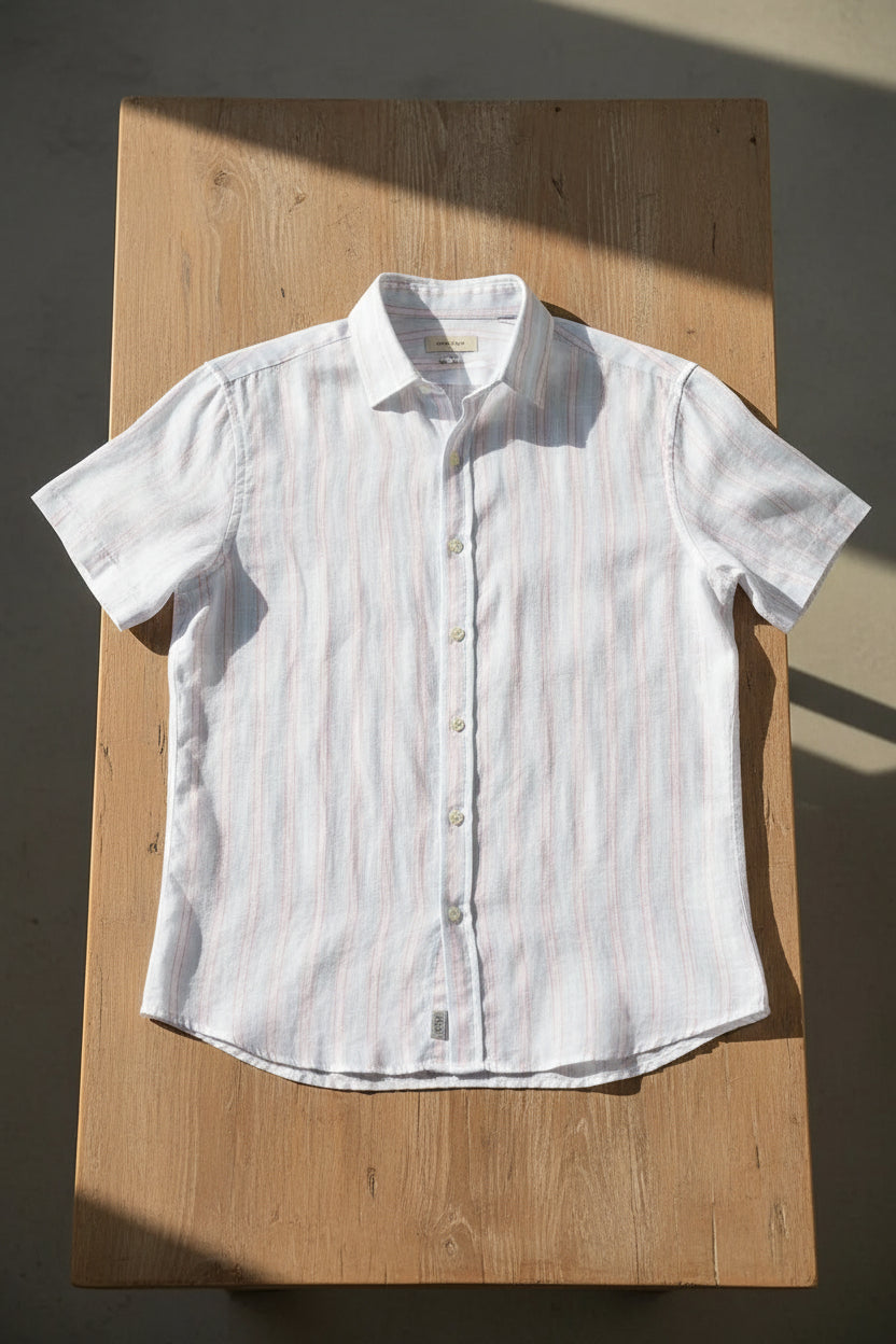 Camisa manga corta slim fit IF FITTERS ORIGINALS en color azul coral, estilo Lombok, diseñada para un ajuste ajustado y moderno.