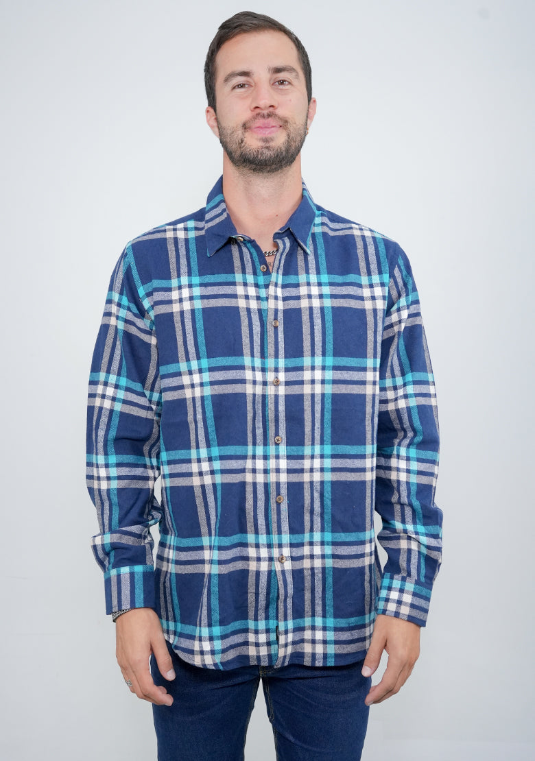 Camisa de manga larga relax de franela con rayas en color marino de la marca IF FITTERS ORIGINALS.